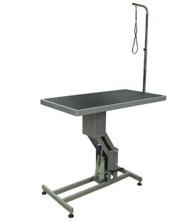 TABLE HYDRAULIQUE DE TOILETTAGE AVEC POTEAU POUR LOUPE, HYDRAULIC GROOMING TABLE WITH POST FOR LOOP